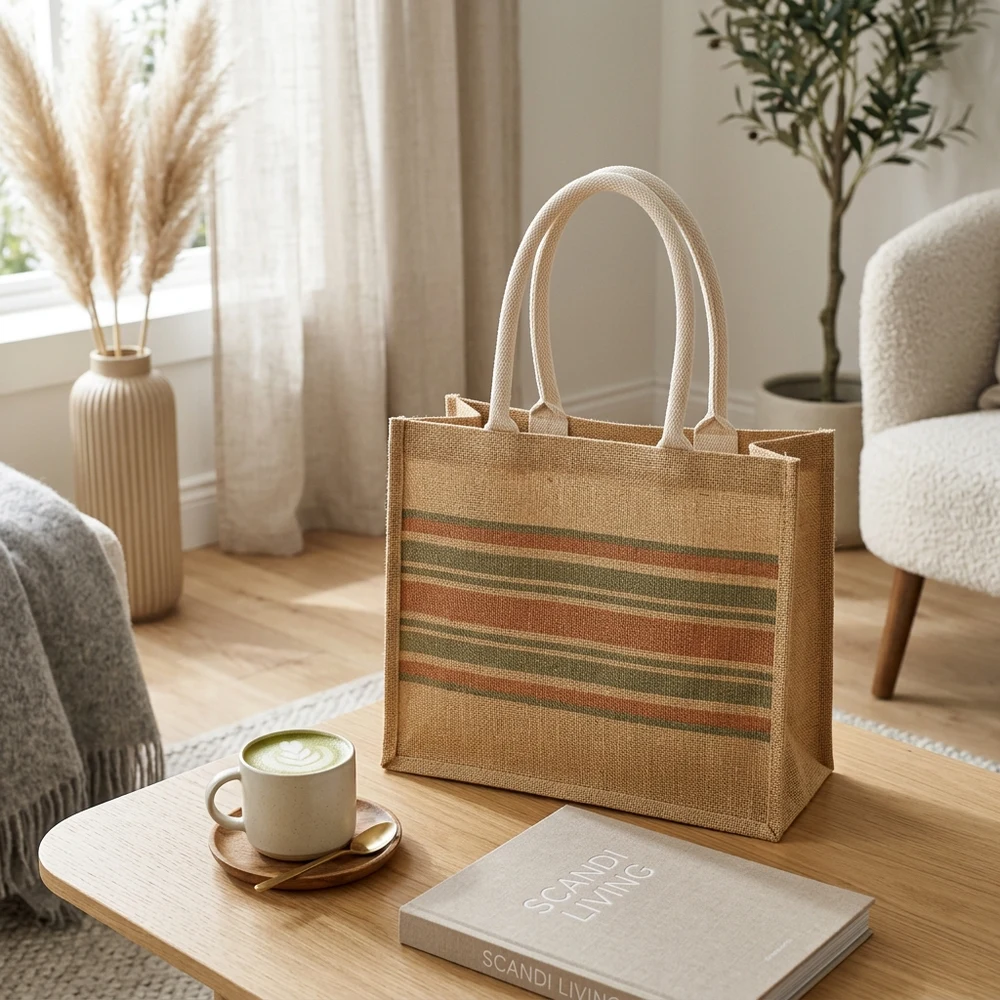 Kale Striped Jute Tote