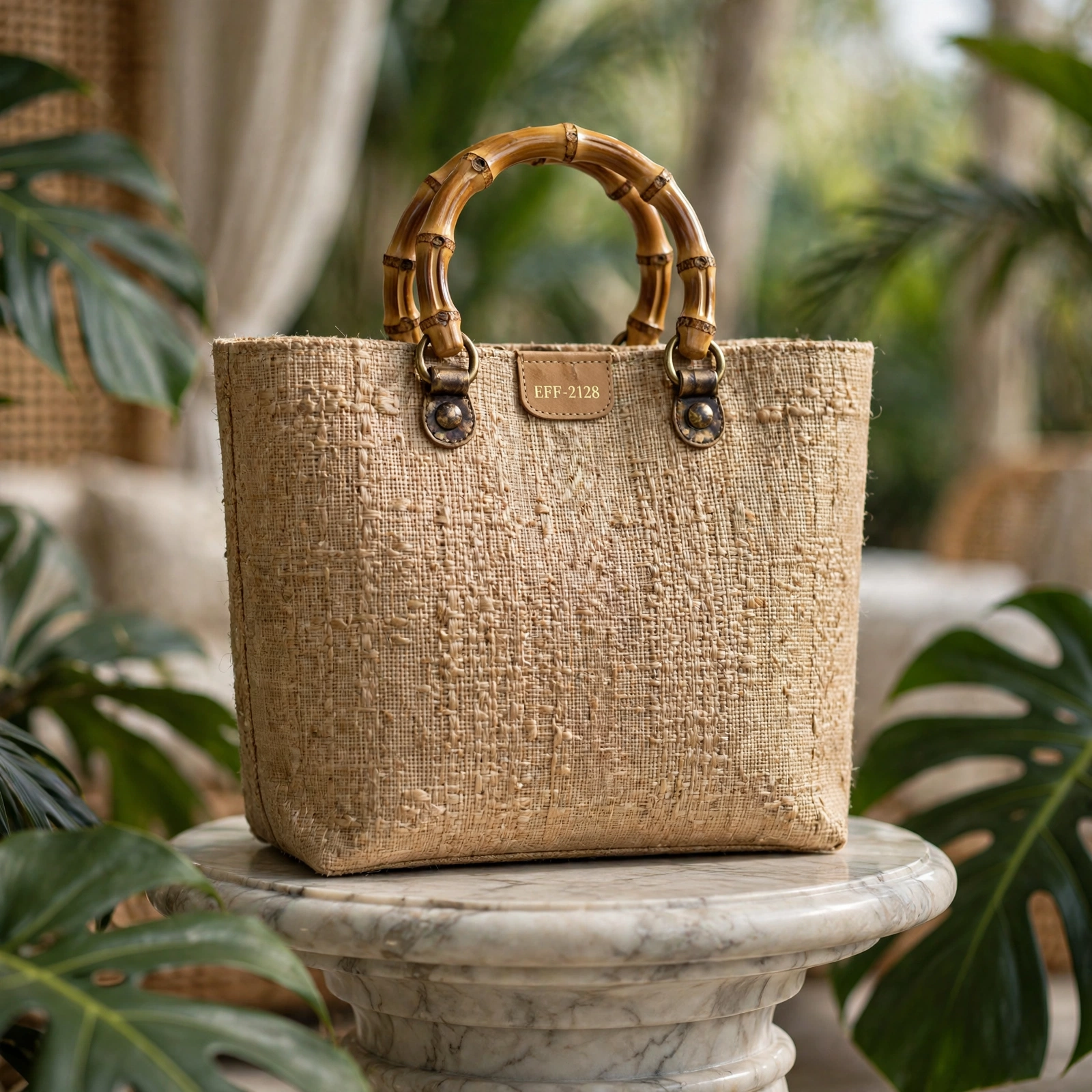 Natural Bamboo Ring Handle Boutique Tote