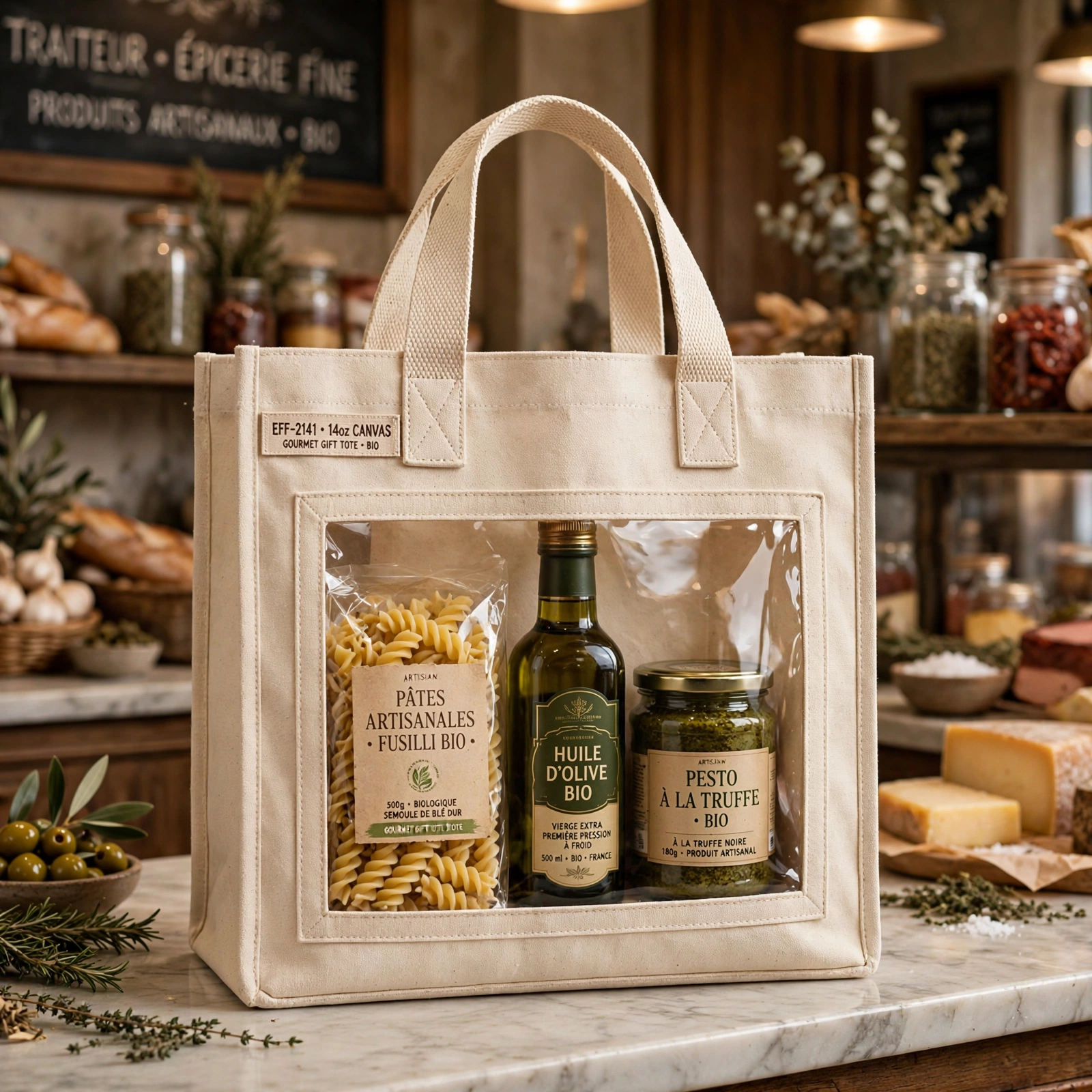 Canvas Showcase Clear-Window Gourmet Hamper Tote