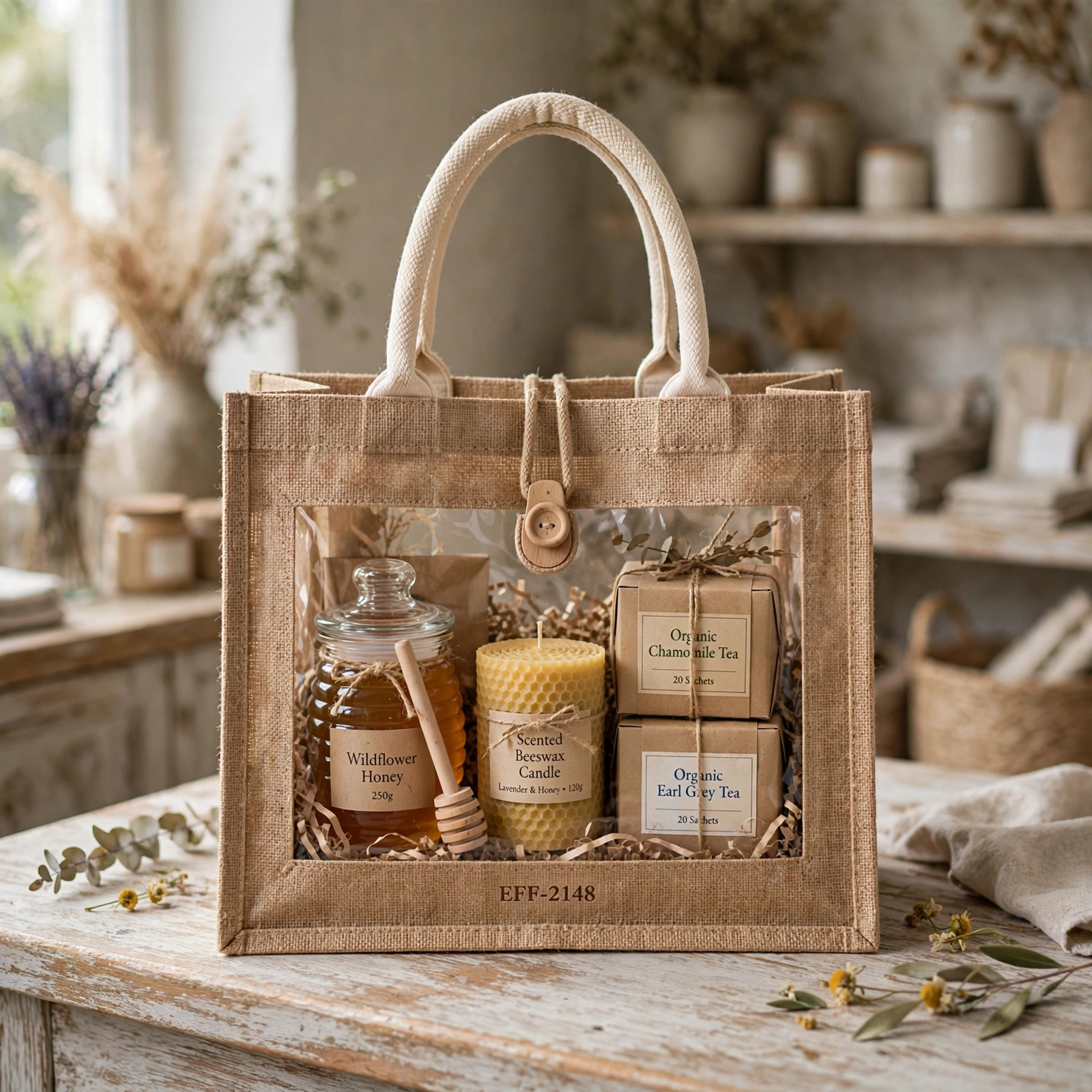 Pearl Button Clear Window Luxury Gift Carryall